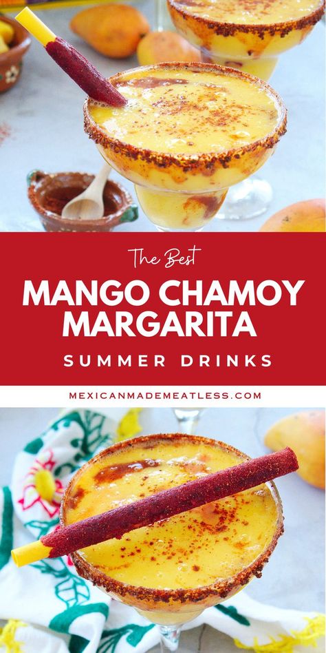 Sweet, spicy, savory this skinny mango chamoy margarita cocktail will be your favorite all summer long! Chamoy Alcohol Drinks, Mango Margarita Recipe On The Rocks, Mango Chamoy Margarita, Chamoy Drinks Cocktails, Chamoy Cocktail, Mangonada Margarita Recipe, Chamoy Margarita Recipe, Mangonada Margarita, Chamoy Margarita