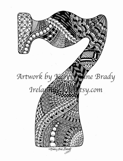 Number Seven, Doodle Letters, Maori Designs, Number Nine, Number Art, Fancy Letters, Tangle Patterns, Doodles Zentangles, Digi Stamp