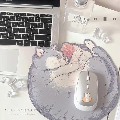 Amazon.com: Cute Kawaii Desk Mat Sleeping Cat Mouse Pad Gaming Mousepad Cartoon Cat Keyboard Mouse Mat Desk Pad for Computer Laptop Non-Slip Leather Desk Pads (Grey cat) : Office Products Cat Keyboard, Cat Office, Kawaii Desk, Pink Goth, Leather Desk Pad, Cute Mouse Pad, Blue Desk, Desk Pads, Pc Mouse