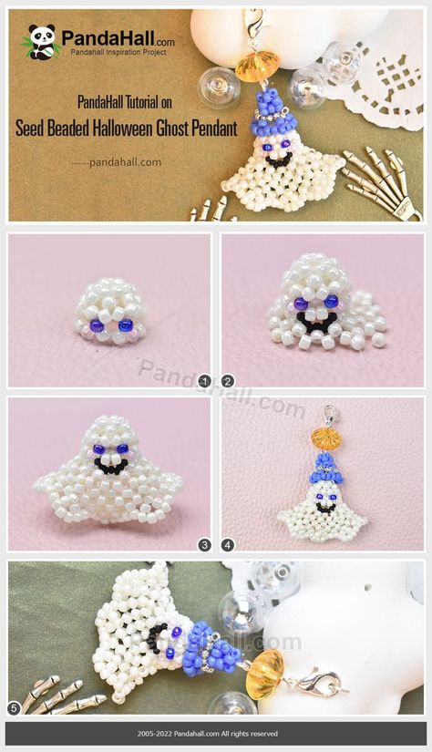 🎉Christmas Clearance ↓UP TO 90% OFF↓ Shop Now >> Beaded Ghost, Ghost Tutorial, Panda Hall, Halloween Pendant, Halloween Beads, Beaded Crafts, Beaded Animals, Diy Crafts For Gifts, Discount Sale