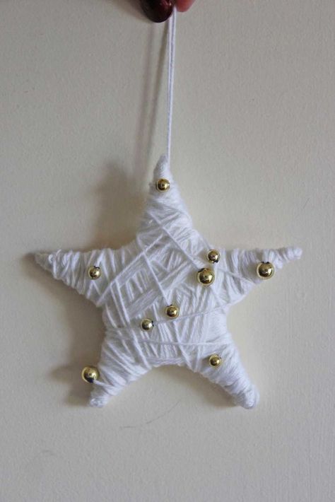 No Sew Christmas Star Ornaments, Diy North Star Ornament, Star Ornaments Diy Kids, Star Ornaments Diy, No Sew Star Ornament, Yarn Wrapped Star Ornaments Diy, Polar Star, Diy Star, Star Ornaments