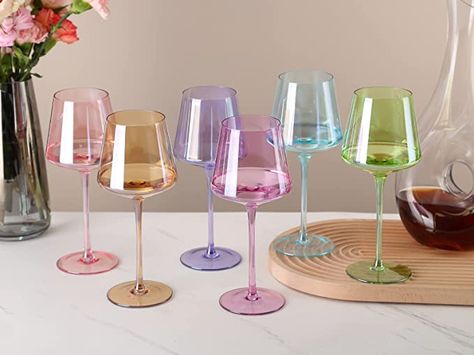 Colored Wine Glasses Set Of 6 - Modern Colorful Wine Glasses With Tall Long Stem and Flat Bottom,Perfect Colored Wine Stemware for Engagement,Bithday,Wedding,Bridal Shower Party14oz(Mixed Color) Pastel Wine Glasses, Rainbow Wine Glasses, Colorful Glassware Wedding, Coloured Wine Glasses, Square Wine Glasses, Colorful Wine Glasses, Colored Stemware, Cute Wine Glasses, Modern Wine Glasses