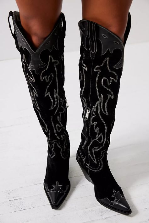 Wild West Thigh High Boots | Free People Boho Country Outfits, Goth Cowgirl, Brown Thigh High Boots, Thigh High Boots Outfit, Cowboy Hats Women, Black Cowgirl Boots, Cowgirl Boots Outfit, Cute Cowgirl Outfits, Cowboy Aesthetic