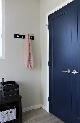 Navy Interior Doors, Blue Painted Door, Blue Interior Doors, Dark Gray Paint Colors, Dark Blue Paint Color, Navy Blue Paint Colors, Navy Blue Paint, Navy Interior, Painted Interior Doors