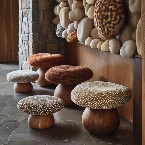 🍄🍄‍🟫 mushroom stools / pouf . . . #matteomugnai #midjourneyfurniture #midjourneyfurnituredesign #aiart #poufottoman #stooldesign #furnituredesignuk #mushroomart #mmdesignstudiouk #furnituredesignerlondon #interiordesign #supermario #woodworkcraft #upholstery #designart Mushroom Furniture, Mushroom Stool, Instyle Decor, Driftwood Wall Art, Unique Furniture Pieces, Stool Design, Deco Furniture, Upholstered Ottoman, Hospitality Design