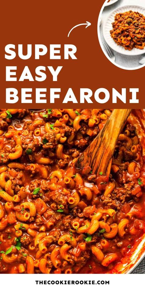 This easy homemade beefaroni recipe is filled with ground beef, macaroni, and a tasty tomato sauce that the kids will love. You only need one pot and some basic pantry ingredients to make this simple dinner! Homemade Beefaroni Recipe, Ground Beef Macaroni, Homemade Beefaroni, Beefaroni Recipe, Easy Dinners For Kids, Beef Macaroni, Beef Recipe Instant Pot, Crockpot Appetizers, The Cookie Rookie