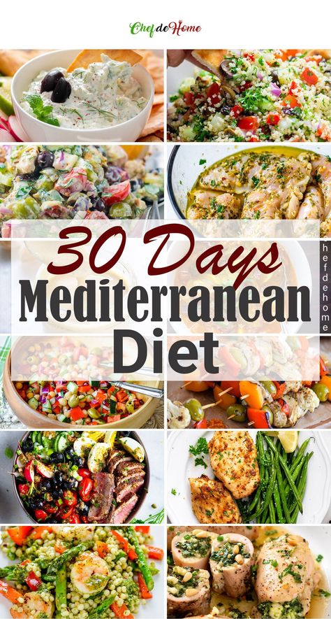 This 30 Days of Mediterranean Diet recipe collection has lots of salads which are an excellent way to consume more vegetables. I have also included lots of seafood recipes and a few chicken recipes to bring some variety in the meal plan. #mediterraneandiet #mediterraneanrecipes #mediterraneandietforbeginners #easymediterraneandietrecipes #medditeraneanfoodrecipes #mediterraneandietrecipes #healthdinner #healthydinner #weightlossmeals Mediterranean Diet Meals, Mediterranean Diet Recipe, 1200 Calorie Diet Meal Plans, Mediterranean Diet Breakfast, Mediterranean Diet Food List, Mediterranean Recipes Healthy, Mediterranean Diet Recipes Dinners, Med Diet, Mediterranean Meals