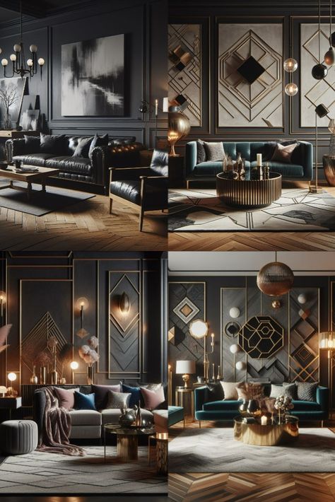 #artdeco #moodylivingroom #blackwalls #blackpaint #velvet #blacktrimwork #livingroom #luxury #glam #Gothicglam#blackisthenewwhite Vintage Glam Living Room, Glam Living Rooms, Modern Art Deco Living Room, Art Deco Living, Moody Living Room, Deco Halloween, Deco Living, Deco Living Room, Art Deco Living Room