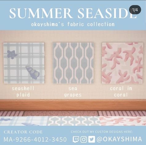 Acnh Blue Fabric Code, Coastal Animal Crossing Codes, Acnh Coastal Town Ideas, Acnh Custom Wallpapers, Acnh Beach Pattern, Acnh Tropical Flag Design, Coastal Animal Crossing, Coastal Acnh Island, Coastal Animal Crossing Island