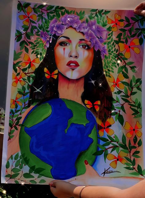 Mother Earth Art Drawing, Save Mother Earth Drawing, Environmental Art Posters, Save Earth Posters For Competition, Go Green Poster Drawing, Earth Drawing Easy, Save Earth Painting, Save Mother Earth Poster, Mother Nature Drawing