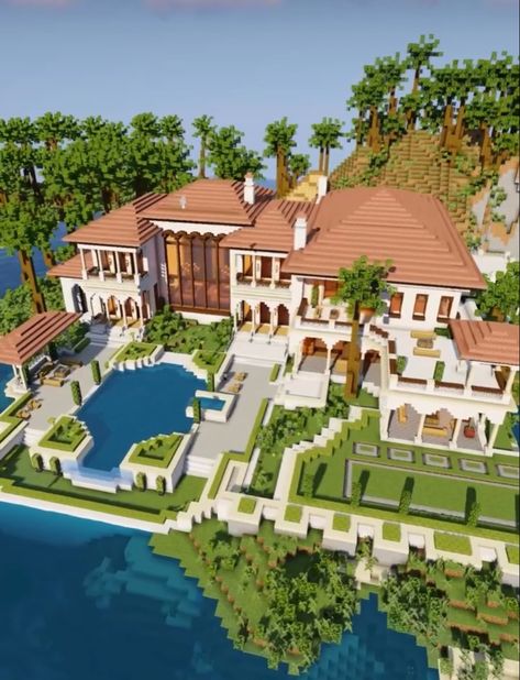 Big Minecraft Houses Mansions, Minecraft Mansion Layout, Mansions Minecraft, Minecraft Big House Ideas, Minecraft Mansions, Minecraft Beach House, Villa Minecraft, Minecraft Mountain, Mountain Mansion