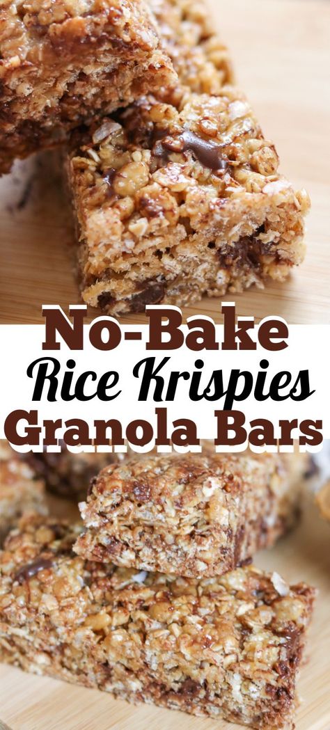 Rice Crispy Breakfast Bars, Rice Krispie Breakfast Bars, Rice Krispie Oatmeal Bars, Ww Granola Bar Recipe, Frozen Granola Bars, School Friendly Snacks, Ww Granola Bars, Granola Bars With Rice Krispies And Oats, Rice Crispy Granola Bars