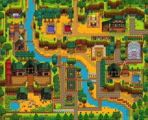 Hill Top Farm, Golden Clock, Stardew Farms, Stardew Valley Layout, Stardew Valley Tips, Stardew Valley Farms, Top Farm, Farm Plans, Farm Layout