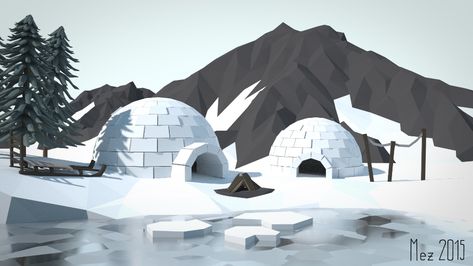 Arctic Illustration, Bg Design, Props Art, Fantasy Island, Winter Illustration, Low Poly Art, Low Poly Models, Learning Graphic Design, Winter Painting