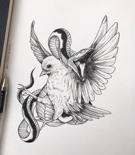 Alfred Basha, Tattoo Main, Illustration Art Nouveau, Snake Art, Illustration Art Drawing, Pen Sketch, Art Video, 9k Followers, Dope Tattoos