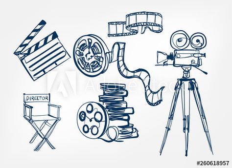 Stock Image: camera director chair roll film set vector sketch illustration Film Camera Drawing, Movie Chairs, Wrist Watch Design, Director Chair, Chair Drawing, Legacy Projects, Majin Boo, Perspective Sketch, Camera Drawing