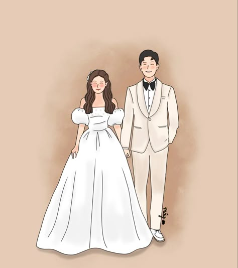 Wedding Drawing Couple, Line Drawing Wedding, Cartoon Bride, Chunky Blanket Diy, Wedding Couple Cartoon, Korean Illustration, Wedding Artwork, Idea For Wedding, Wedding Drawing