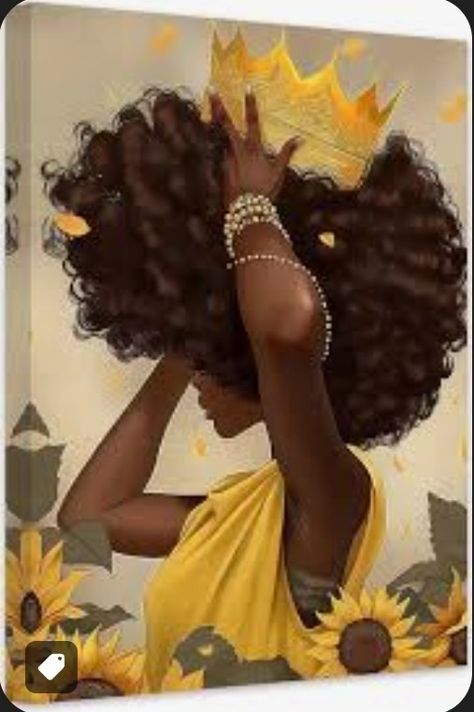 Black Woman Picture, Queen With Crown, Queen Portrait, Artwork For Bedroom, Woman Picture, Black Power Art, Sunflower Girl, African American Wall Art, African Women Art