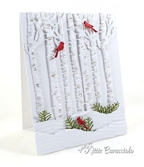 CAS Winter Scene by kittie747 - Cards and Paper Crafts at Splitcoaststampers Christmas Card Inspiration, Impression Obsession, Homemade Christmas Cards, Birch Trees, Tree Cards, Embossed Cards, Diy Christmas Cards, Christmas Cards To Make, Stamping Up Cards