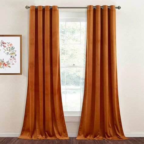 Amazon.com: Extra Long Velvet Curtain Panels 108 inches - Super Soft Velvet Textured Blackout Drapes for Bedroom Thermal Insulated Window Privacy Blinds for Villa/Living Room, Grey, 52 x 108 Inch, 2 Panels : Home & Kitchen Burnt Orange Velvet Curtains, Orange Velvet Curtains, Sliding Door Coverings, Insulated Window Treatments, Burnt Orange Velvet, Cozy Environment, Door Coverings, Velvet Drapes, Orange Velvet