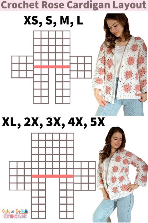 This crochet granny square cardigan is made with crochet rose flower granny squares that are designed to look more natural and artistic, almost like you're looking at pictures of roses. I love how the sleeves don't have a lot of bulk in this cardigan and are so simple. This free pattern has a step-by-step video tutorial, is straightforward & easy to follow and there is no seaming involved if you choose to join as you go. Pola Kardigan, Pola Sweater, Jaket Crochet, Flower Granny Squares, Projek Mengait, Crochet Granny Square Cardigan, Crochet Jacket Pattern, Granny Square Cardigan, Tote Crochet