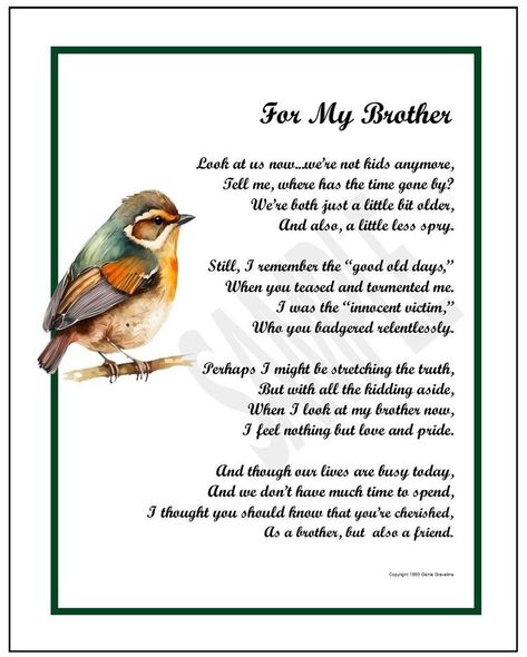 To My Brother, Unique Birthday Wishes For Brother, Brother Sayings, Brother Poems From Sister, Happy Birthday Brother From Sister, Remembering Brother, National Brothers Day, Brother Poems, Happy Birthday Prayer