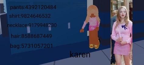 Mean Girls Karen, Cady Mean Girl, Mean Girls Outfits, Cady Heron, Hoodie Roblox, Berry Codes, Code Clothing, Karen Smith, Decals Codes