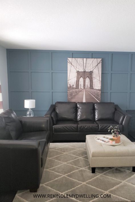 Modern Accent Wall Inspiration - Rekindle My Dwelling Accent Walls In Living Room Behind Couch, Accent Wall Behind Couch, Living Room Behind Couch, Board And Batten Wall Ideas, Batten Wall Ideas, Wall Behind Couch, Accent Wall Paint Colors, Teal Accent Walls, Reclaimed Wood Accent Wall