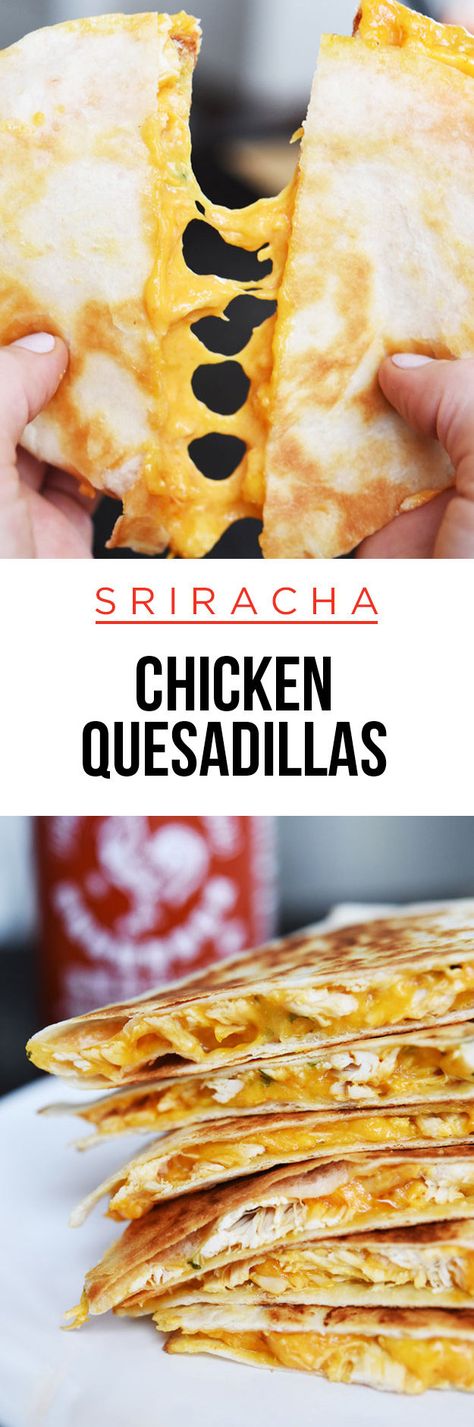 How To Make Sriracha Chicken Quesadillas Sriracha Chicken, Cheese Snacks, Chicken Quesadillas, Think Food, Mango Salsa, Roll Ups, Quesadillas, Cheap Meals, Dim Sum