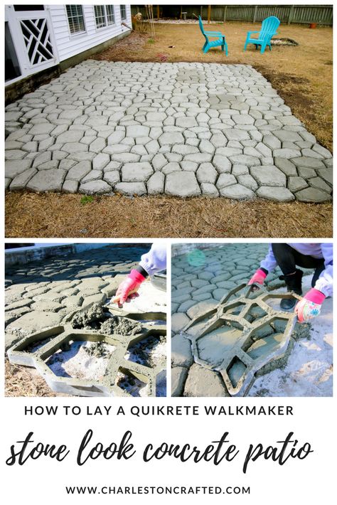 How to make a QUIKRETE WalkMaker stone look concrete patio via Charleston Crafted Diy Patio Ideas, Diy Concrete Patio, Cement Patio, Diy Backyard Patio, Concrete Patio Designs, Concrete Patios, Patio Steps, Concrete Walkway, Backyard Pools