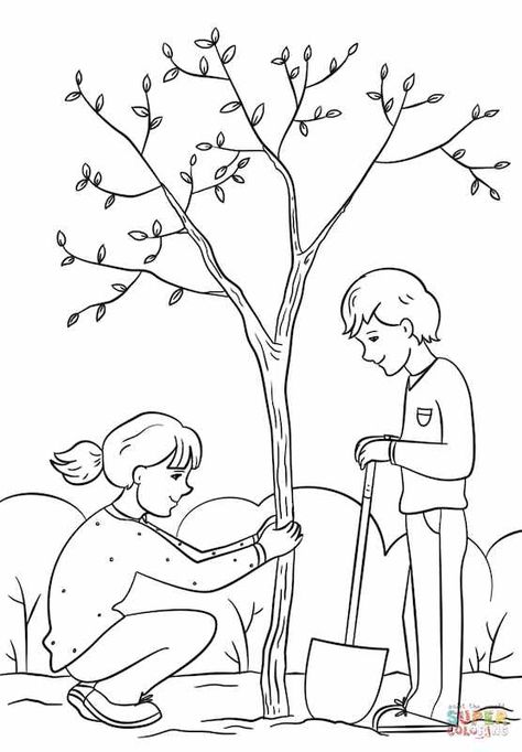 Tree Drawing For Kids, Ivan Cruz, Earth Day Coloring Pages, Planting A Tree, Tree Coloring, Happy Birthday Coloring Pages, Mindfulness Colouring, Planting Trees, Birthday Coloring Pages