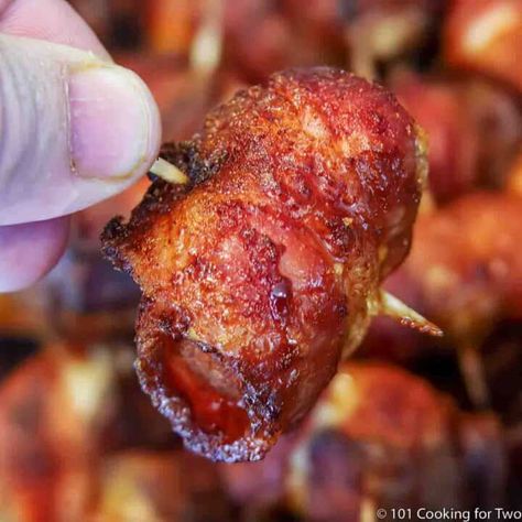 Bacon Wrapped Chicken Bites are the perfect party dish. It's easy to make with bacon-wrapped chicken, coated with brown sugar and spices, and baked to golden brown. Bacon Wrapped Chicken Bites Air Fryer, Bacon Wrapped Chicken With Brown Sugar, Chicken Wrapped In Bacon Appetizers, Chicken Bacon Bites Brown Sugar, Bacon Wrapped Duck Breast, Bacon Bites Appetizers, Bacon Wrapped Hot Dogs In Oven, Rumaki Recipe Bacon Wrapped, Chicken Finger Foods