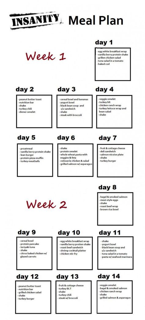 Weeks 1 and 2 of INSANITY meal plan. Wish I'd thought to do this the first time through. #burnfat Nutrition Day, 2 Week Diet Plan, Week Diet Plan, Fat Loss Diet Plan, Breakfast Wraps, Insanity Workout, Baking Soda Beauty Uses, Fat Loss Program, 30 Day Fitness