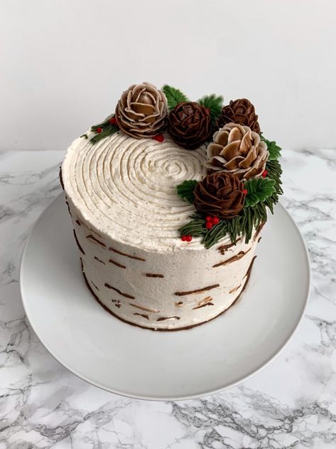 Zimska Dekoracija, Birch Bark Cake, Pine Cone Cake, Pictures Of Cakes, Cake For Christmas, Tree Stump Cake, Christmas Themed Cake, Uncle Mike, Fantasy Food