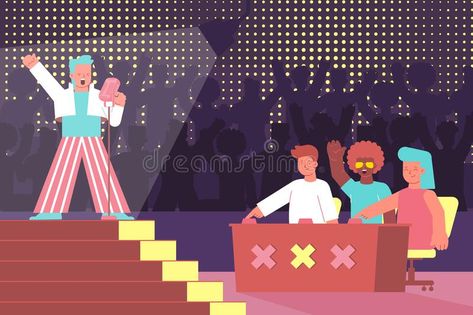 Interview Illustration, Singer On Stage, Star Interview, Singing Competition, Talent Contest, Singing Competitions, Technology Icon, Digital Artists, Flat Illustration