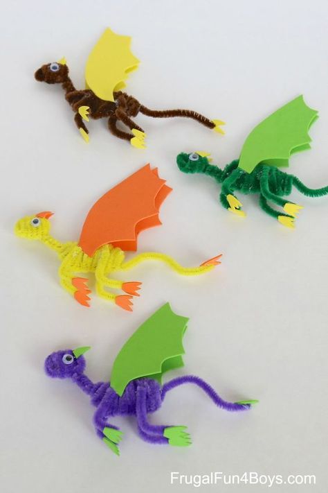 Pipe Cleaner Dragons                                                       … Dragons Craft, Vika Papper, Dragon Crafts, Dragon Birthday, Pipe Cleaner Crafts, Dragon Party, Diy Bricolage, 3d Origami, Crafts For Boys