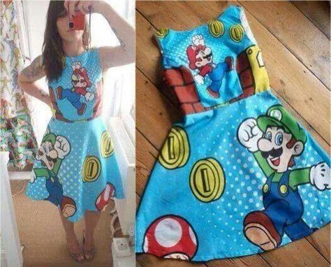 Nintendo dress Mario Dress, Nintendo Party, Nintendo Mario Bros, Nerd Outfits, Geeky Fashion, Super Mario Party, Vintage Trends, Fandom Outfits, Geek Fashion