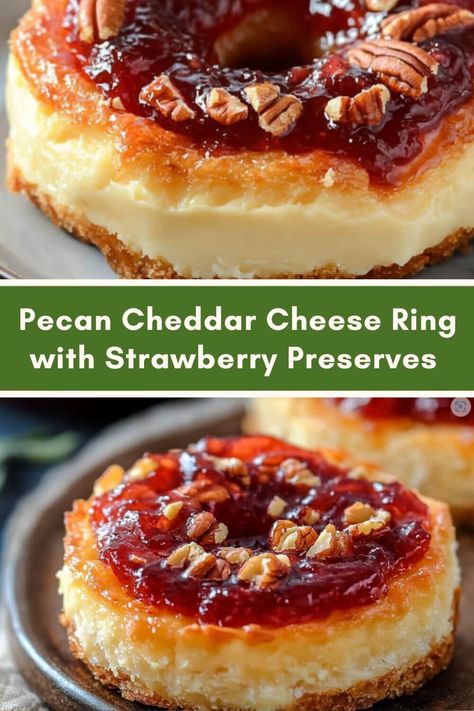 Pecan Cheddar Cheese Ring with Strawberry Preserves Recipe - Recipecs Cheese Ring With Strawberry Preserves, Strawberry Preserves Recipe, Fun Appetizers, Cheese Ring, Appetizer Table, Cheese Spreads, Christmas Cheese, Deserts Easy, Strawberry Preserves