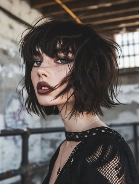 60 Textured Bob Haircuts for Women: Classic, Modern, and Edgy Styles for Every Hair Type Edgy Feminine Haircut, Short Cool Haircuts For Women, Bob 2024 Haircut, Edgy Professional Hair Color, Edgy Bob Haircuts With Bangs, Edgy Angled Bob, Short Hair Styles Grunge, Choppy Black Hair, Women Haircuts Medium