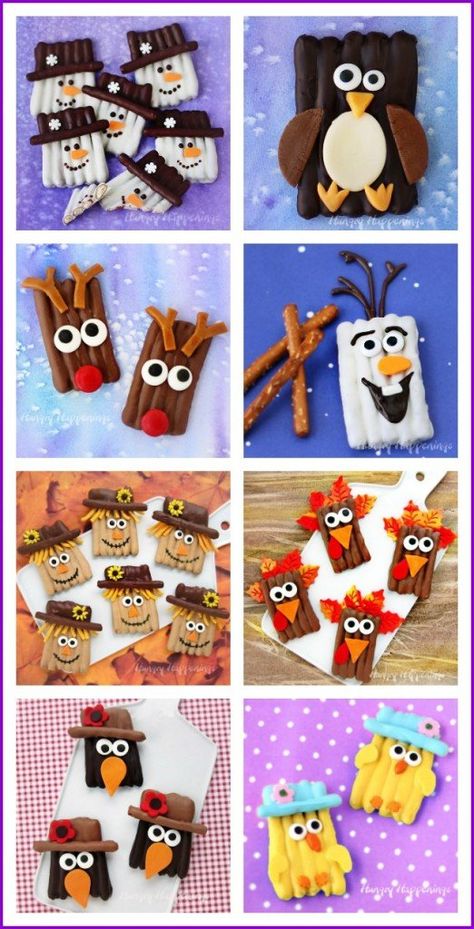 Chocolate Pretzel Snowman Craft - Fun Winter Treat Pretzel Crafts, Pretzel Snowman, Crafts Snowman, Fun Holiday Treats, Diy Schneemann, Pretzel Treats, Snowman Craft, Winter Treats, Edible Crafts