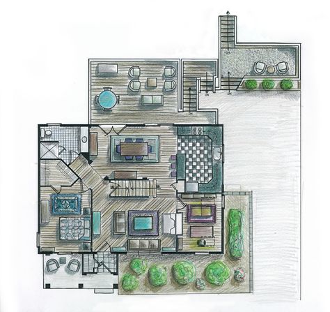 First Floor Plan Hand Rendered Fake Fireplace Diy, Rendered Drawings, Reface Fireplace, Interior Architecture Sketch, Hand Rendering, African Drawings, Contemporary Fireplace Designs, Rendering Drawing, Interior Sketches