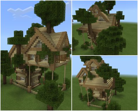 Minecraft wooden multi-level natural forest house, built with oak and birch. Mincraft Idea Houses Birch, Birch Wood House Ideas Minecraft, Birch Wood House Minecraft, Birch Forest House Minecraft, Birch Minecraft House, Minecraft Birch House, Forest House Minecraft, Birch House Minecraft, Ghibli Village