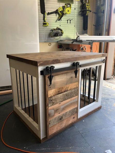 Dog Crate Furniture Living Room, Diy Furniture Dog Crate, Bunny Things, Free Furniture Plans, Dog Crate Table, Diy Dog Crate, Wooden Dog Crate, Dog Kennel Furniture, Diy Dog Kennel