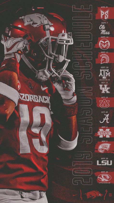 Behance Wallpaper, Schedule Wallpaper, College Sports Graphics, Football Graphics, Football Poses, Sports Advertising, Arkansas Razorback, Sports Design Ideas, Sports Design Inspiration