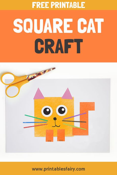 Download this free printable and make ypur own Square Cat Craft #activities #craft #kidscraft #preschool #learning Cat Crafts Preschool, Family Crafts Preschool, Family Activities Preschool, Pets Preschool Theme, Free Preschool Printables, Cat Printable, Shapes Activities, Daycare Crafts, Printable Activities For Kids