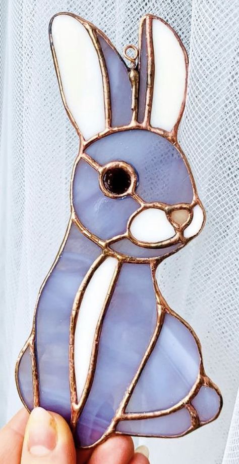 Stained Glass Rabbit Patterns, Animal Stained Glass Patterns, Stained Glass Rabbit, Stained Glass Bunny, Stained Glass Animals, Stained Glass Diy Projects, Stained Glass Easter, Stained Glass Cat, Stained Glass Night Lights