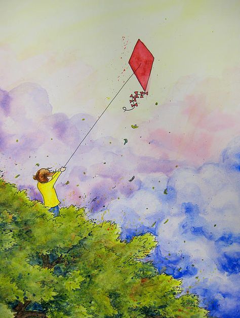 Kite Painting Ideas, Wind Art, Go Fly A Kite, Beautiful Abstract Art, Fantasy Wall Art, The Sky Is The Limit, Book Illustration Art, Sky Is The Limit, Painting People