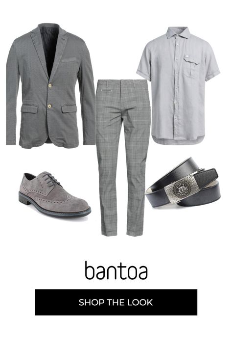 Cinturón hombre gris con hebilla Anthoni Crown, Zapatos con cordones hombre gris oscuro Igi&Co, Chaqueta hombre gris cuello rever de manga larga con botones algodón Gianni Lupo, Pantalones hombre gris de cuadros Camouflage Ar And J., Camisa de manga corta hombre gris cuello clásico de manga corta con botones lino Armata Di Mare Composición del outfit:man | Accessories | Belts ARMATA DI MARE, man | Accessories | Belts CAMOUFLAGE AR AND J., man | ... Outfit Hombre, Outfits Hombre, Outfits Casuales