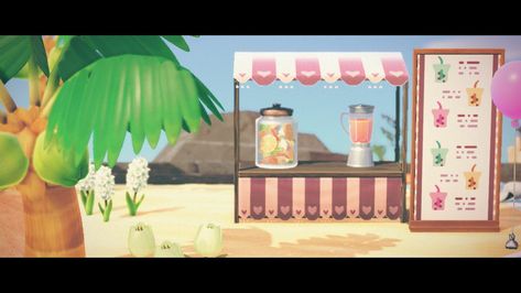 A cute little boba stand on the beach! Perfect for summer and can be easily changed to a hot cocoa stand for winter! Boba Stand, Cocoa Stand, Hot Cocoa Stand, Tea Stand, Boba Bubble Tea, Bubble Tea, Hot Cocoa, Animal Crossing, Cocoa