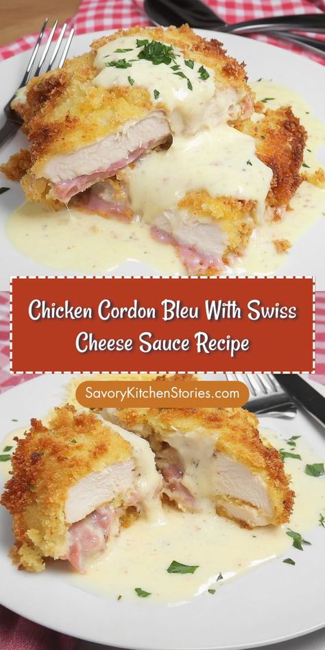 Looking for a sumptuous chicken breast recipe that delights the senses? Try our Chicken Cordon Bleu with Swiss cheese sauce for a flavorful twist on a classic. Perfect for busy weeknights, this recipe is one to keep handy. Save it now for your next meal planning session! Chicken Cordon Blue Sauce, Swiss Cheese Sauce Recipe, Best Chicken Cordon Bleu Recipe, Cheese Sauce For Chicken, Swiss Cheese Sauce, Cordon Bleu Sauce, Chicken Cordon Bleu Sauce, Swiss Cheese Recipes, Chicken Cordon Bleu Recipe